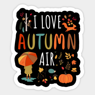 I Love Autumn Air Leaves Design Sticker